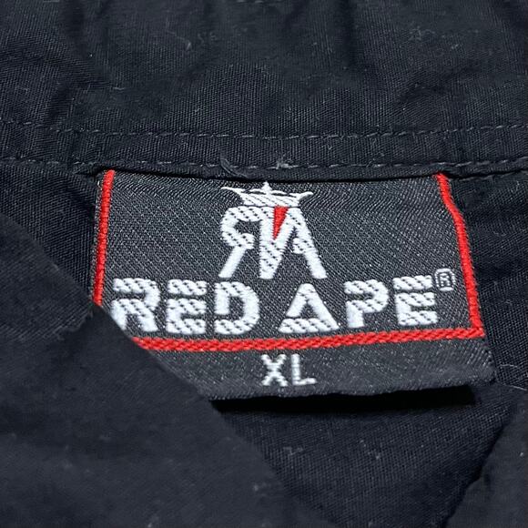 Y2K Red Ape Crown Wing Graphic Black Button Up Polo Shirt XL - Picture 4 of 6